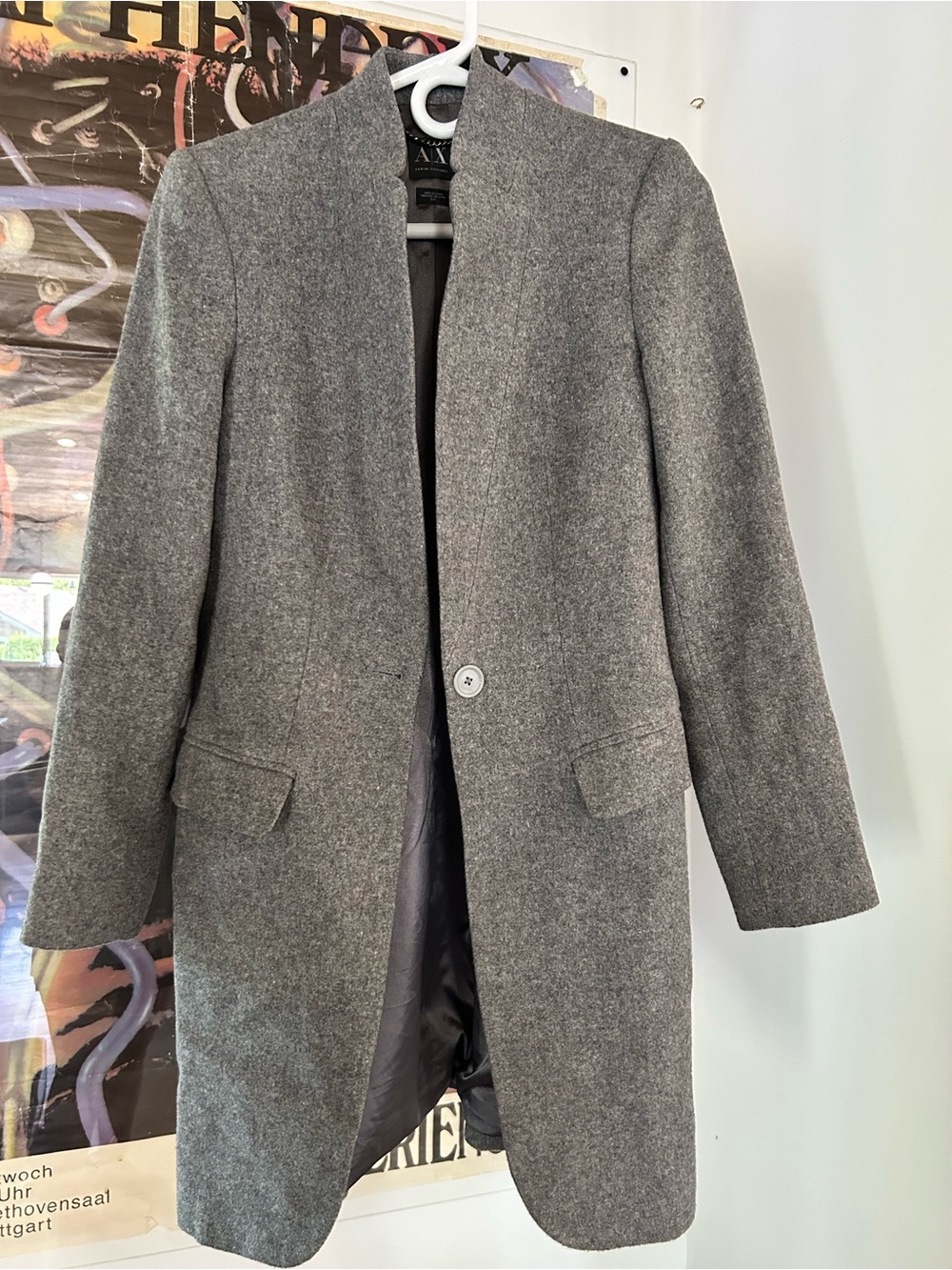 Armani Exchange Grey Single-Button Wool-Blend Trench Coat